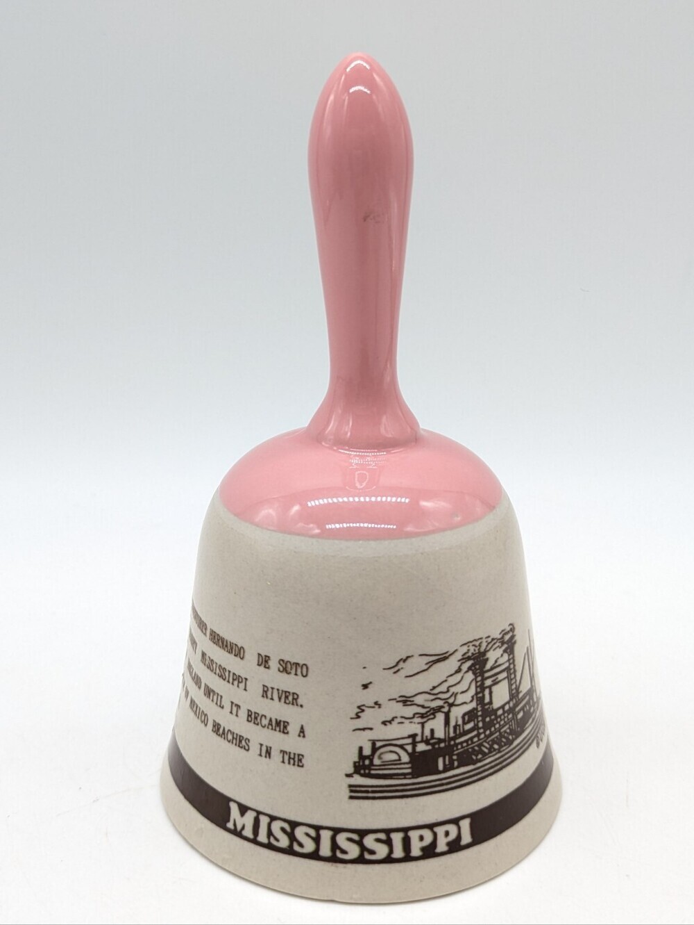 Vintage Mississippi Pink Cream Tan Ceramic Souvenir Bell